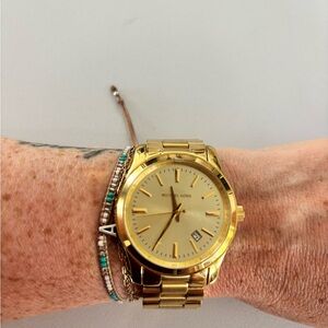 Michael Kors Gold Stainless Steel Link Watch with Champagne Dial